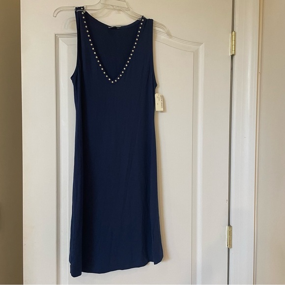 NWT Dolce & Gabbana Beachwear Navy Blue Coverup Dress V-Neck Rhinestone Detail - Picture 1 of 5